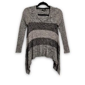 Cupio Marled Gray Stripe Asymmetrical Hem Knit Sweater Top S